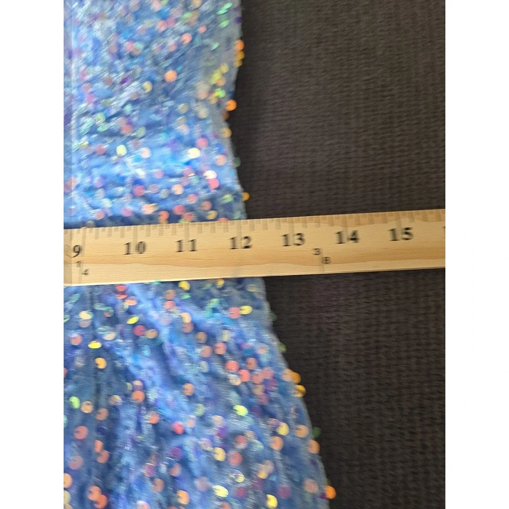 Sequin One Shoulder Mini Dress Blue Iridescent Homecoming Prom Party Women Small